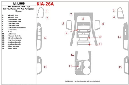 KIA Sorento 2011-UP Full Set, Without NAVI system Cruscotto BD Rivestimenti interni