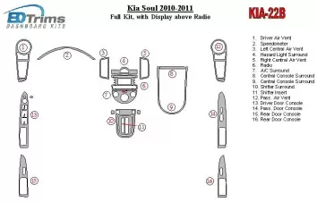 KIA Soul 2010-UP Full Set, With Display above Radio BD Interieur Dashboard Bekleding Volhouder