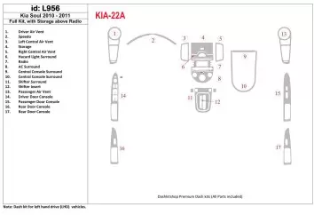 KIA Soul 2010-UP Full Set, With Storage above Radio Interior BD Dash Trim Kit
