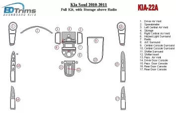 KIA Soul 2010-UP Full Set, With Storage above Radio BD Interieur Dashboard Bekleding Volhouder