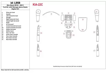 KIA Soul 2010-UP Full Set, With Storage above Radio, Automatic AC Interior BD Dash Trim Kit