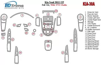Kia Soul 2012-UP Full Set With UVO Radio Interior BD Dash Trim Kit