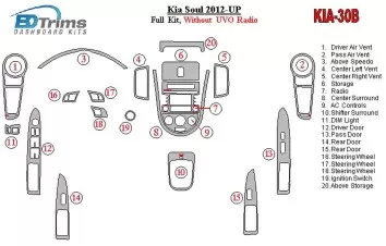 Kia Soul 2012-UP Full Set Without UVO Radio Interior BD Dash Trim Kit
