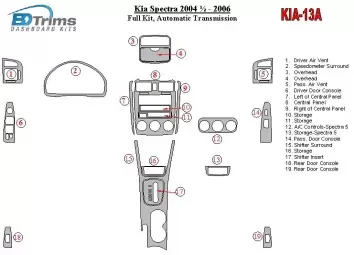 Kia Spectra 2004-2006 Full Set, Automatic Gear Interior BD Dash Trim Kit