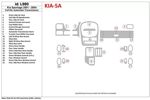 Kia Sportage 2001-2005 Full Set Cruscotto BD Rivestimenti interni