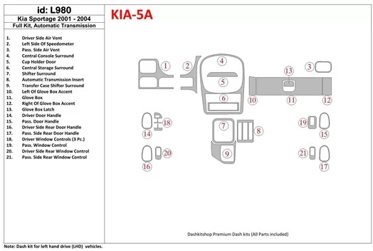 Kia Sportage 2001-2005 Full Set Interior BD Dash Trim Kit
