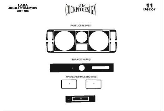 Lada Jiguli 2104 - 2105 1980 3D Inleg dashboard Interieurset aansluitend en pasgemaakt op he 11 -Teile