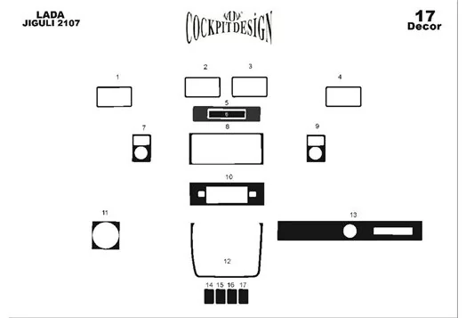 Lada Jiguli 2107 1980 3D Inleg dashboard Interieurset aansluitend en pasgemaakt op he 17 -Teile