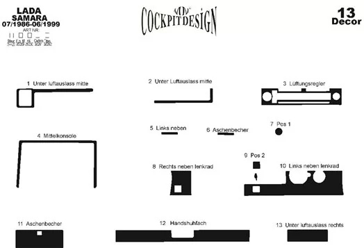 Lada Samara 07.86 - 06.99 Kit Rivestimento Cruscotto all'interno del veicolo Cruscotti personalizzati 13-Decori