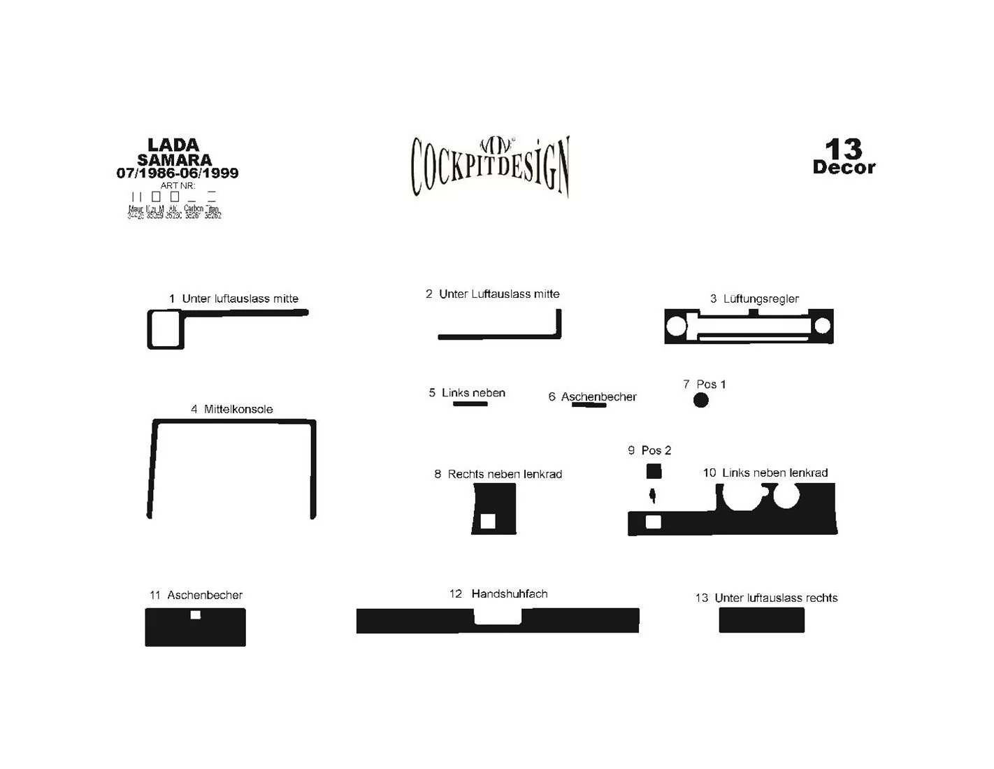 Lada Samara 07.86 - 06.99 Kit Rivestimento Cruscotto all'interno del veicolo Cruscotti personalizzati 13-Decori