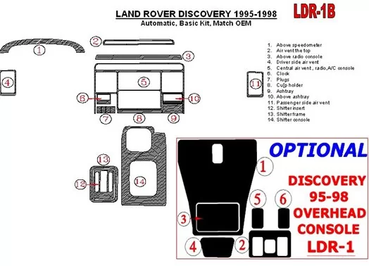 Land Rover Discovery 1995-1998 Boîte automatique, Paquet de base, OEM Compliance BD Kit la décoration du tableau de bord - 1 - h