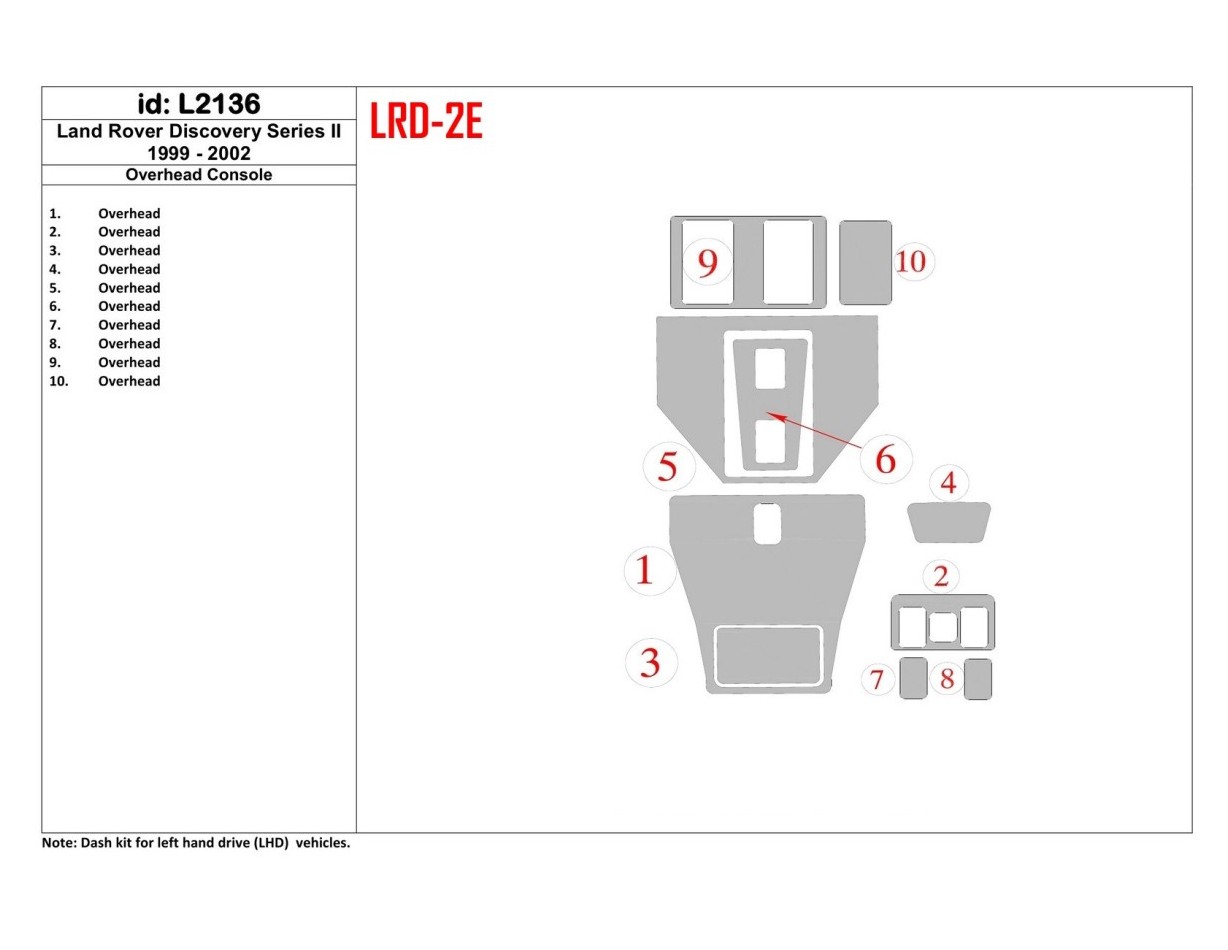 Land Rover Discovery 1999-2002 Overhead Console Interior BD Dash Trim Kit