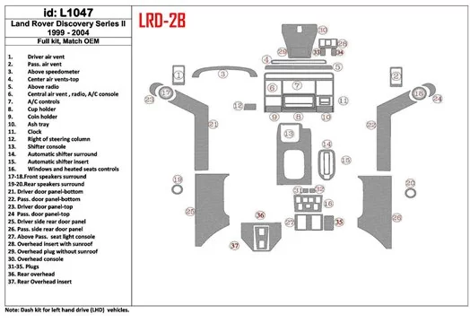 Land Rover Discovery 1999-2004 Full Set, OEM Compliance BD Interieur Dashboard Bekleding Volhouder