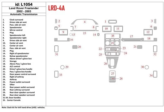 Land Rover Freelander 2002-2003 Ensemble Complet, 34 Parts set BD Kit la décoration du tableau de bord - 1 - habillage decor de 