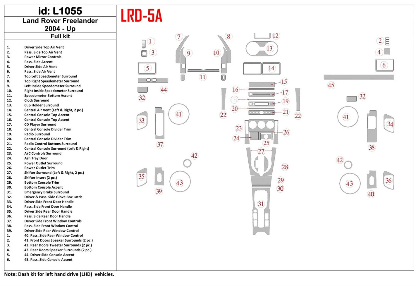 Land Rover Freelander 2004-UP Full Set Cruscotto BD Rivestimenti interni