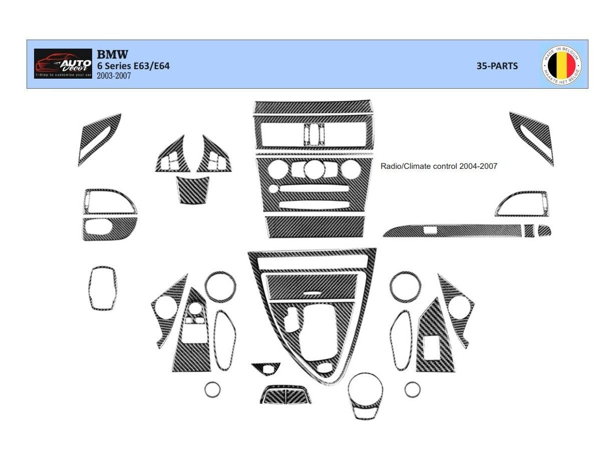 BMW 6-Series E 63 2004-2008 3D Interior Dashboard Trim Kit Dash Trim Dekor 34-Parts