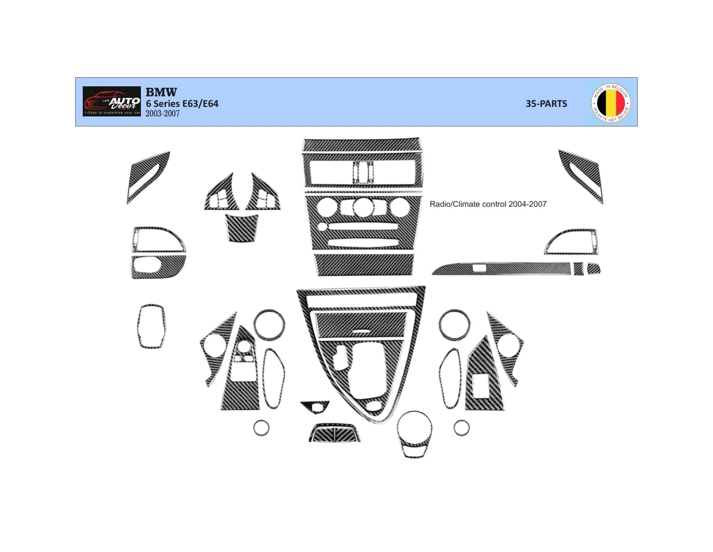 BMW 6-Series E 63 2004-2008 Kit la décoration du tableau de bord 34-Pièce - 1 - habillage decor de tableau de bord