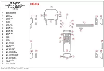 Land Rover Range Rover Evoque 2012-UP Ensemble Complet BD Kit la décoration du tableau de bord - 2 - habillage decor de tableau 