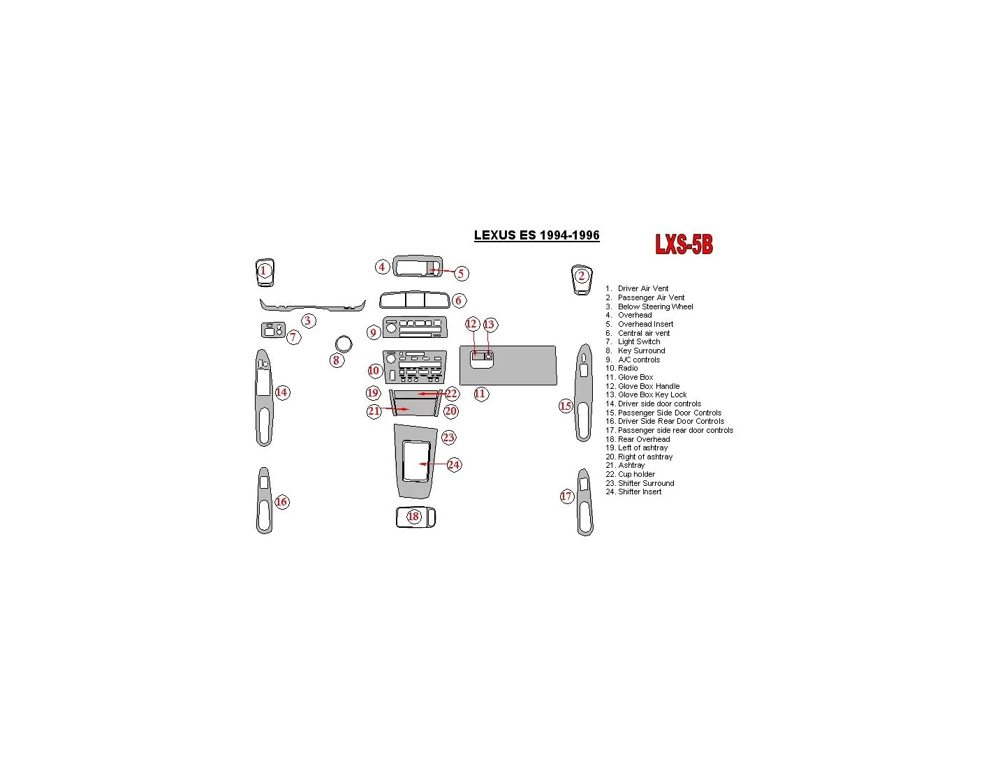 Lexus ES 1994-1996 Full Set, OEM Compliance BD Interieur Dashboard Bekleding Volhouder