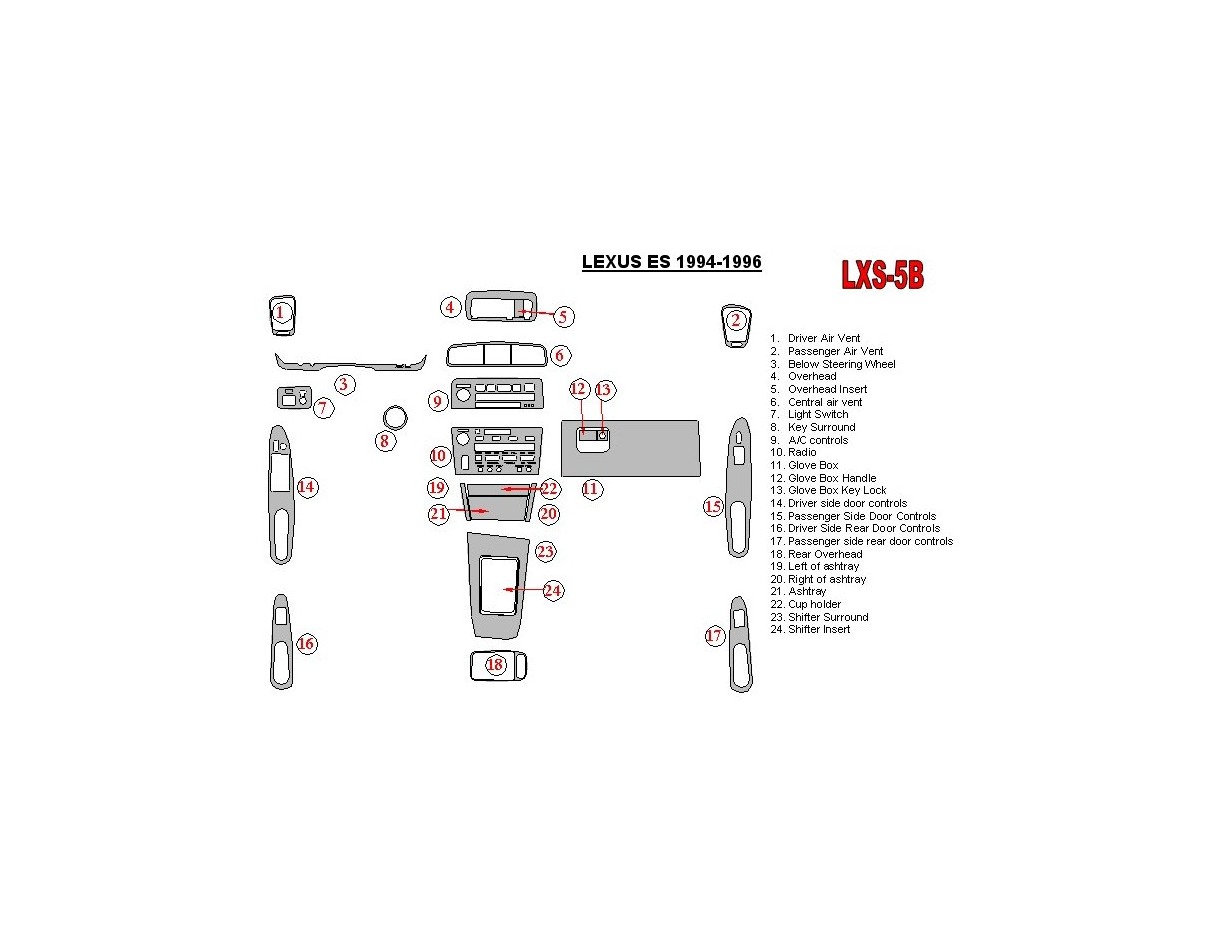 Lexus ES 1994-1996 Voll Satz, OEM Compliance BD innenausstattung armaturendekor cockpit dekor - 1- Cockpit Dekor Innenraum