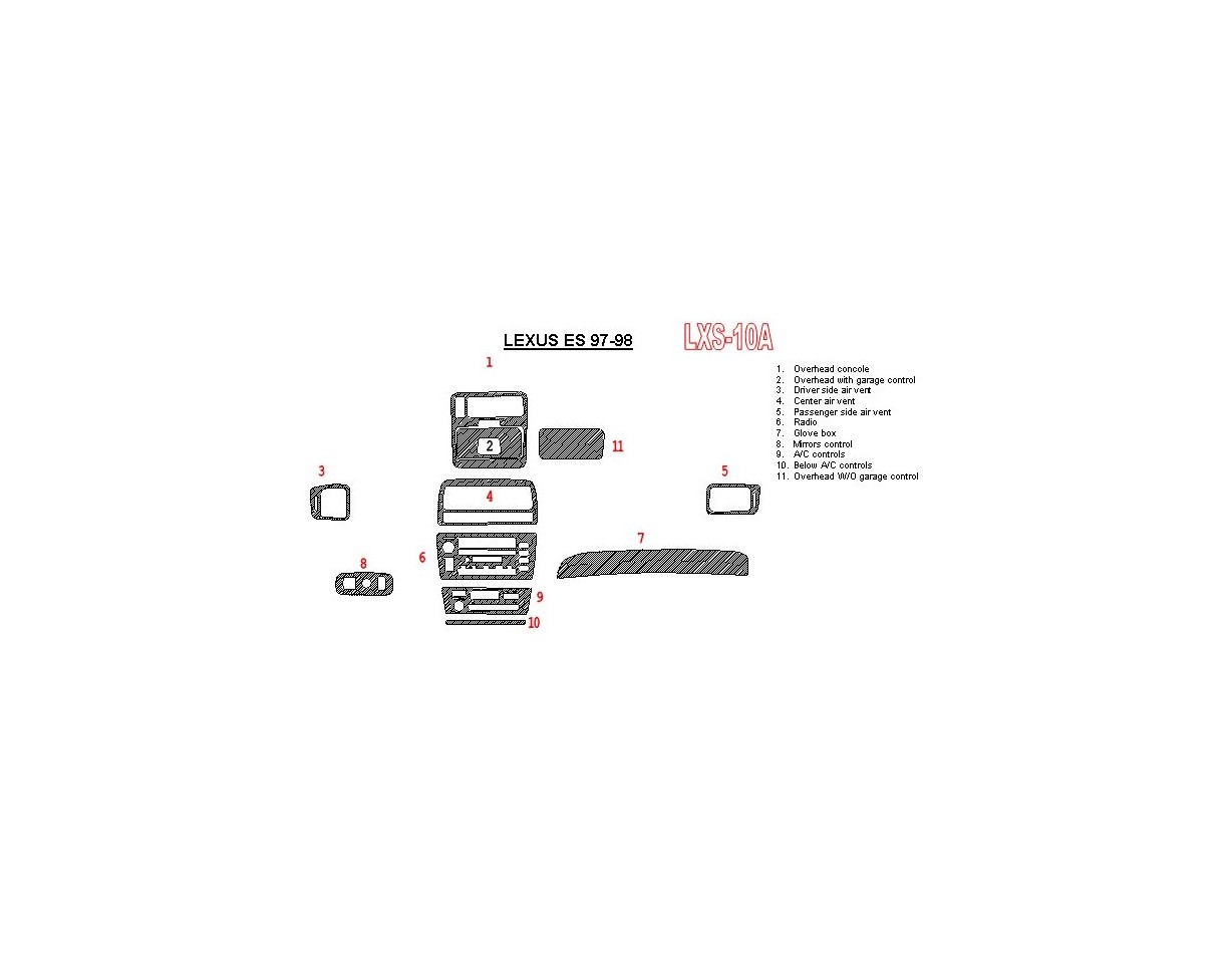 Lexus ES 1997-1998 Ensemble Complet, OEM Compliance BD Kit la décoration du tableau de bord - 1 - habillage decor de tableau de 