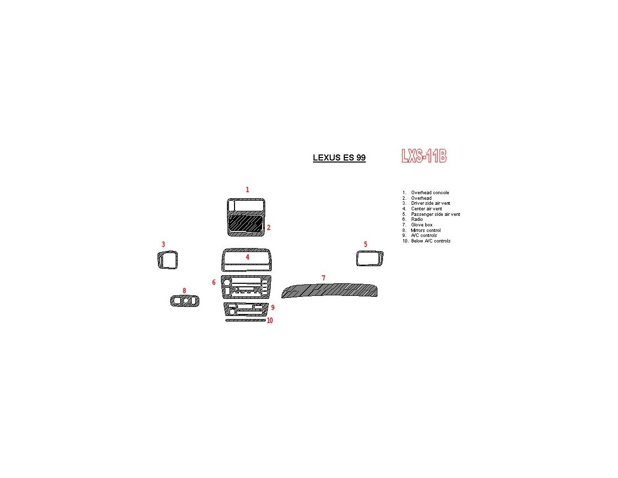 Lexus ES 1999-1999 Voll Satz, OEM Compliance BD innenausstattung armaturendekor cockpit dekor - 1- Cockpit Dekor Innenraum