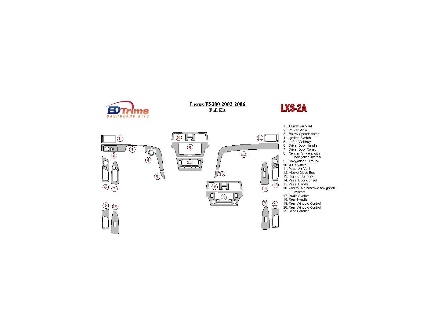 Lexus ES 2002-2006 Full Set Cruscotto BD Rivestimenti interni