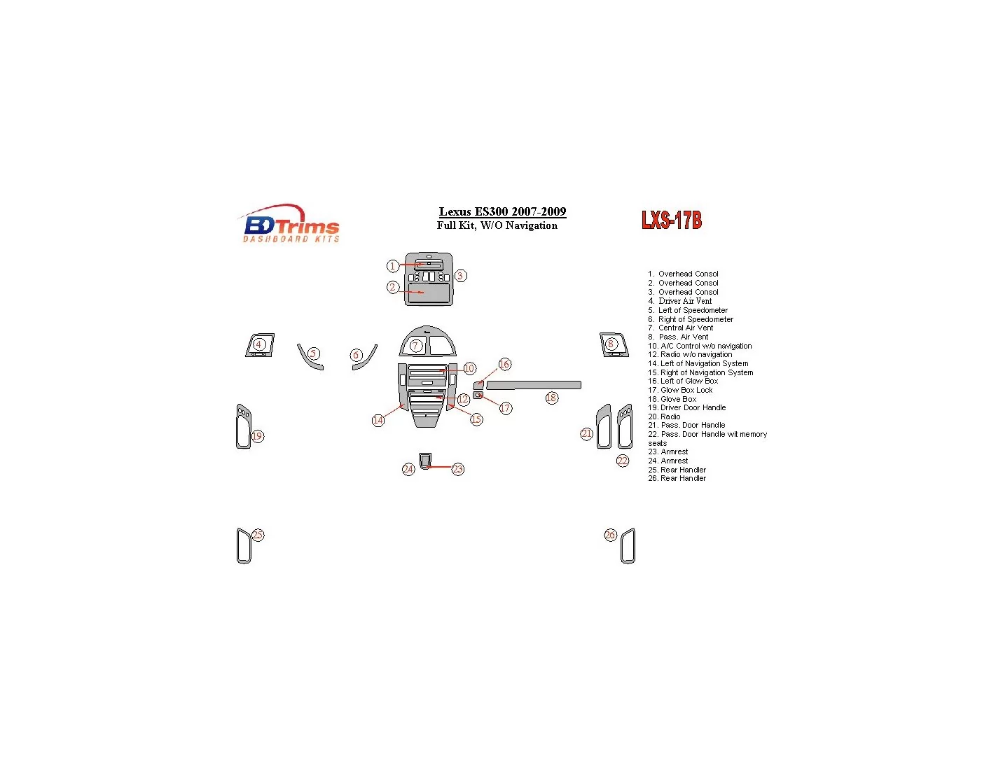 Lexus ES 2007-UP Full Set, Without NAVI Cruscotto BD Rivestimenti interni