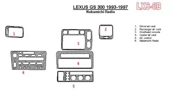 Lexus GS 1993-1997 Nakamichi Radio, OEM Compliance, 6 Parts set Interior BD Dash Trim Kit