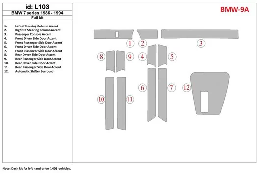 BMW 7 1986-1994 Full Set BD Interieur Dashboard Bekleding Volhouder