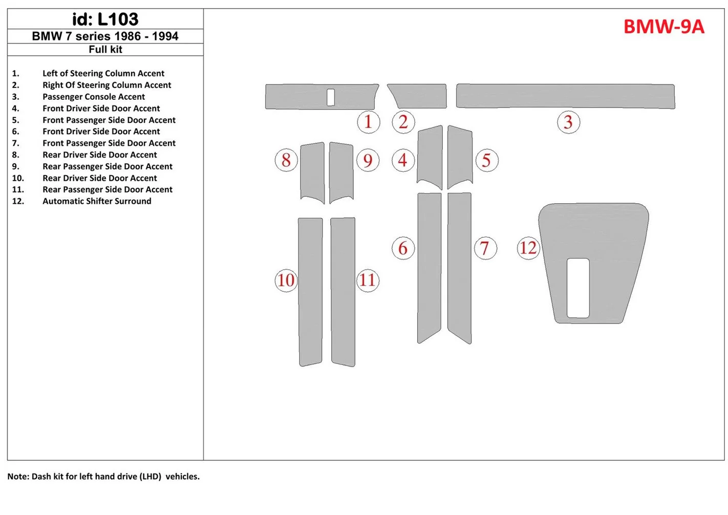 BMW 7 1986-1994 Full Set BD Interieur Dashboard Bekleding Volhouder