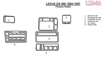 Lexus GS 1993-1997 Pioneer Radio, OEM Compliance, 6 Parts set Interior BD Dash Trim Kit