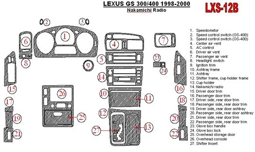 Lexus GS 1998-2000 Nakamichi Radio, OEM Compliance, 26 Parts set Cruscotto BD Rivestimenti interni