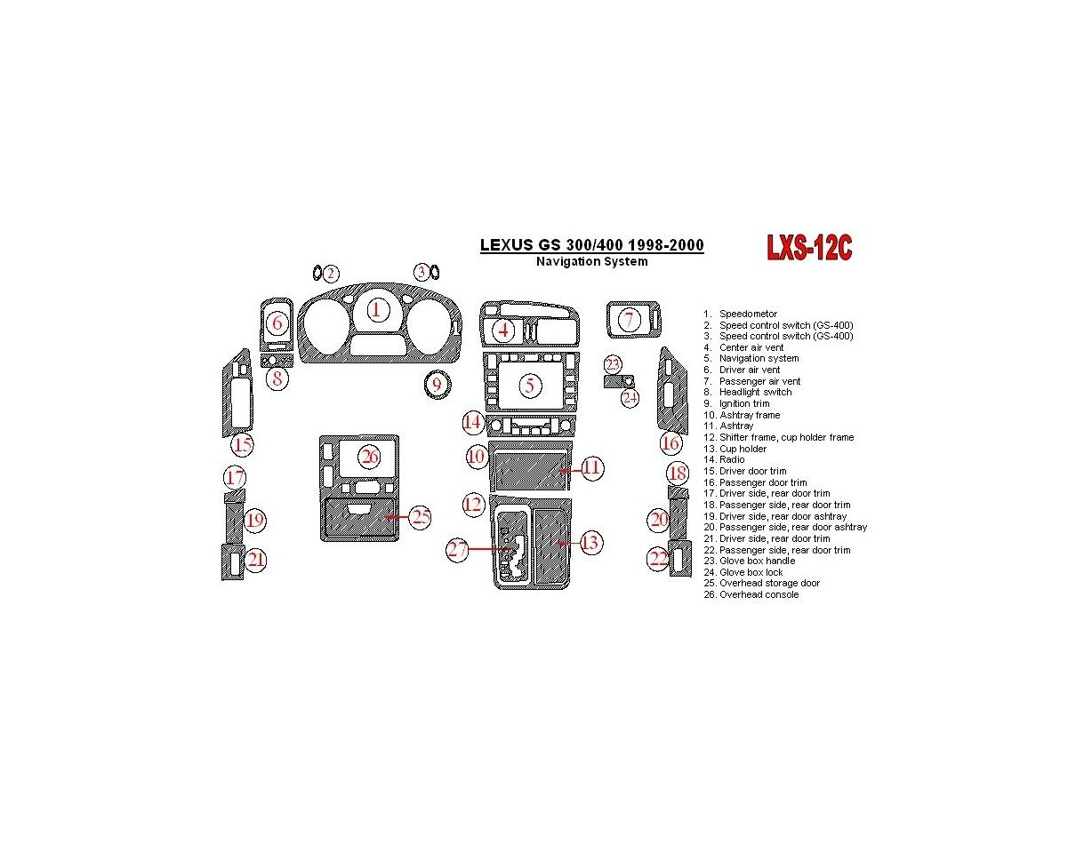 Lexus GS 1998-2000 Navigation system, OEM Compliance, 26 Parts set BD Interieur Dashboard Bekleding Volhouder