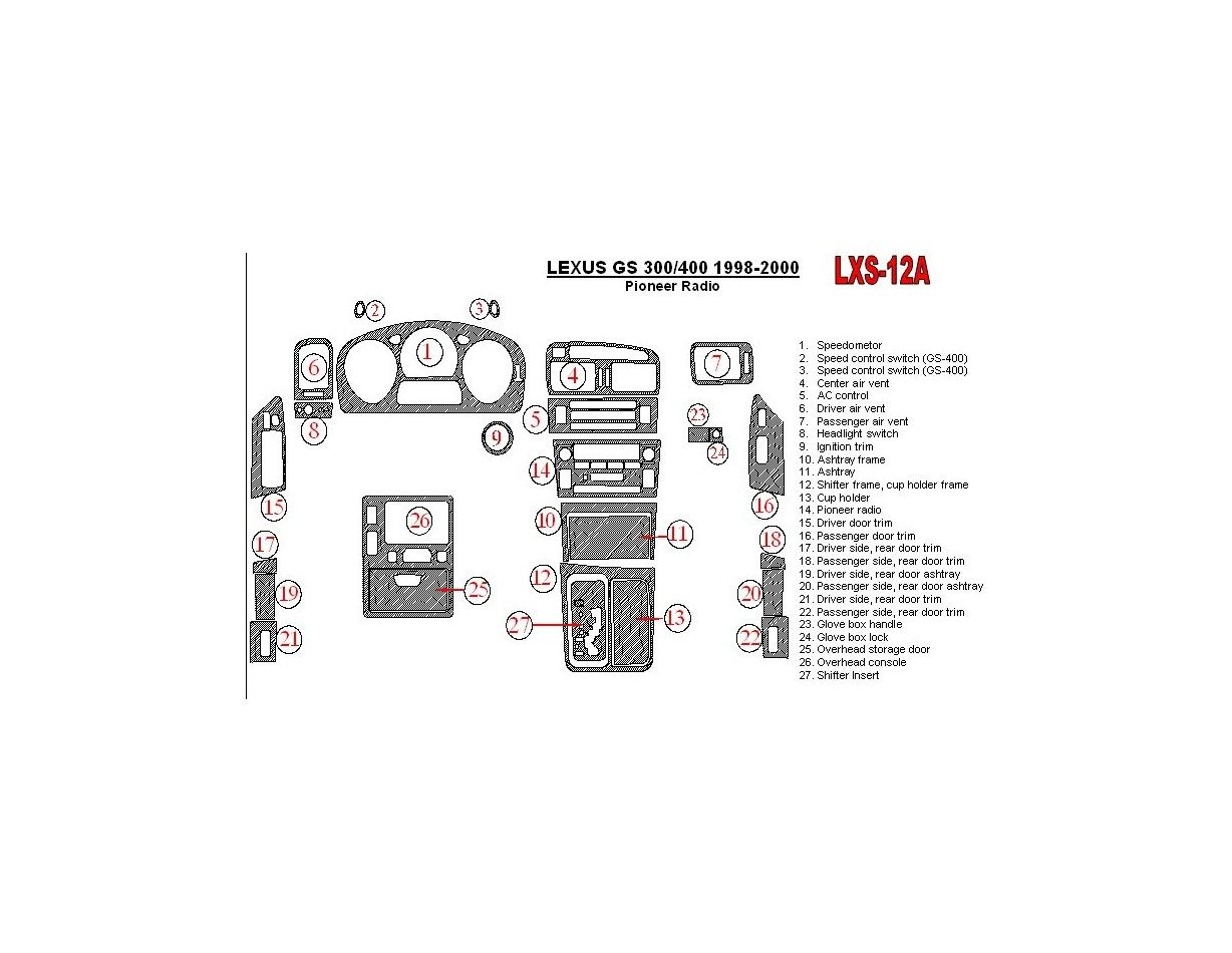 Lexus GS 1998-2000 Pioneer Radio, OEM Compliance,26 Parts set BD Interieur Dashboard Bekleding Volhouder