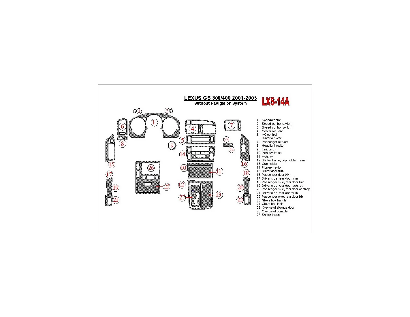 Lexus GS 2001-2005 Sans NAVI system, OEM Compliance BD Kit la décoration du tableau de bord - 1 - habillage decor de tableau de 