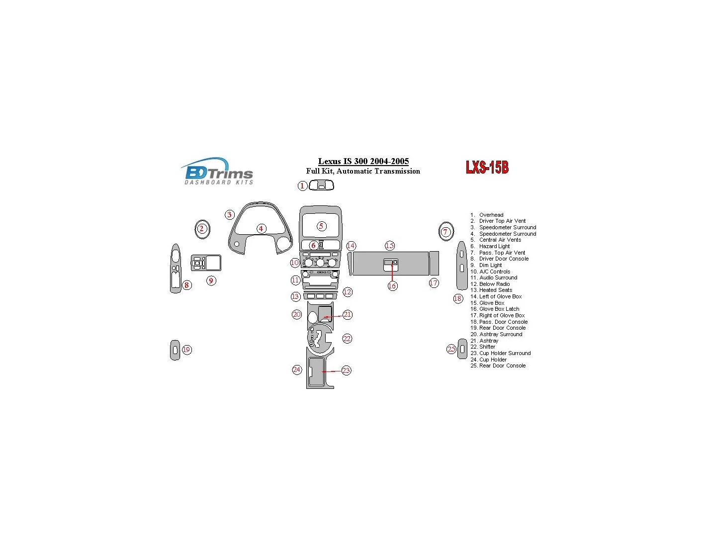 Lexus IS 2004-2005 Full Set, Automatic Gear Cruscotto BD Rivestimenti interni