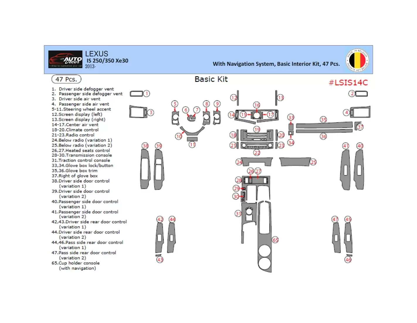 Lexus IS 2013-2022 3D Interior Dashboard Trim Kit Dash Trim Dekor 47-Parts