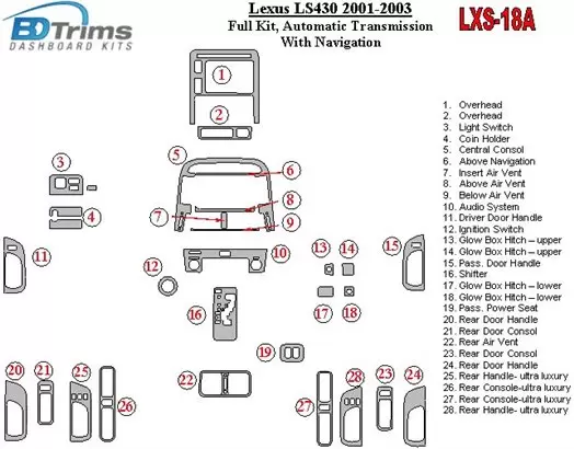 Lexus LS 2001-2003 Full Set, Automatic Gear, With NAVI Cruscotto BD Rivestimenti interni