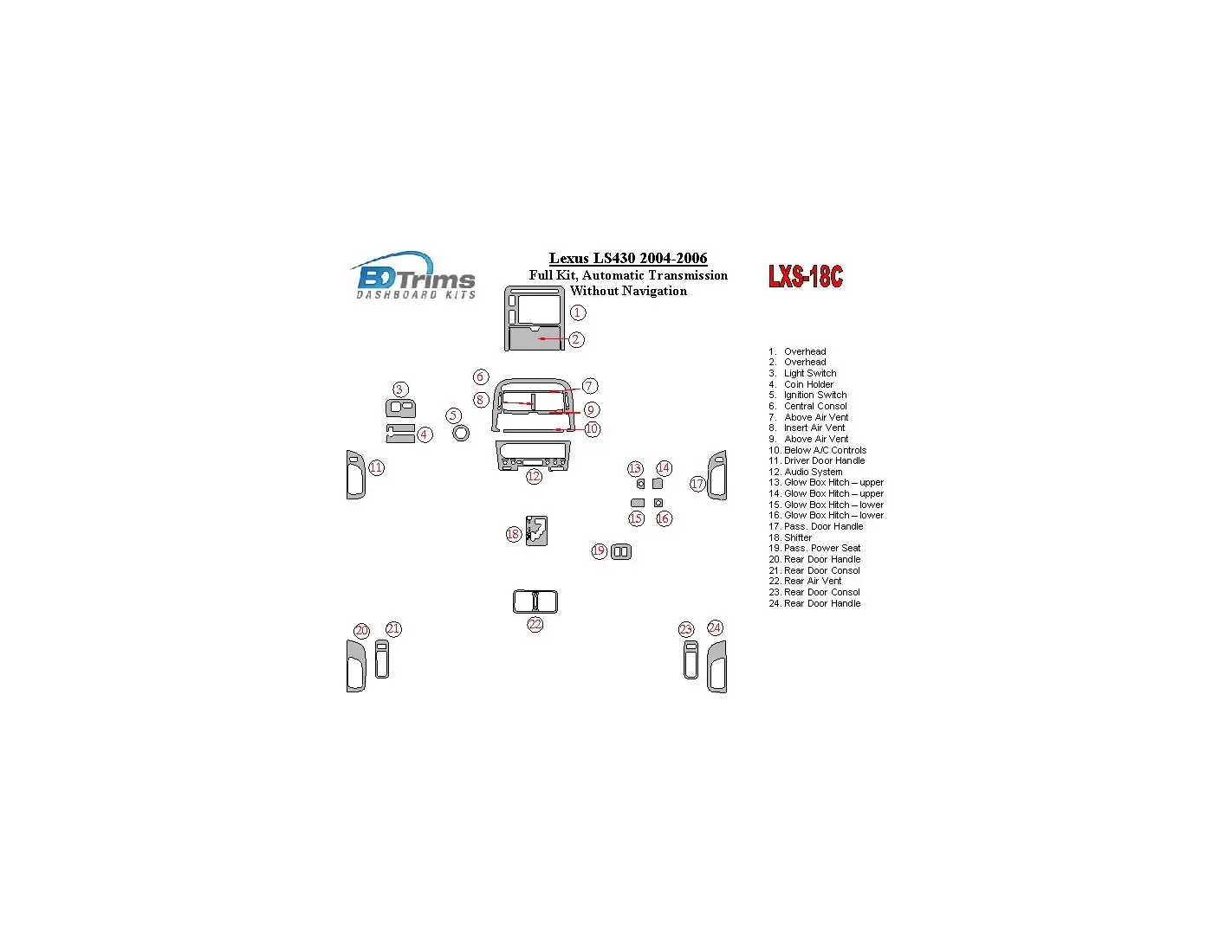 Lexus LS 2004-2006 Full Set, Automatic Gear, Without Navigation Cruscotto BD Rivestimenti interni