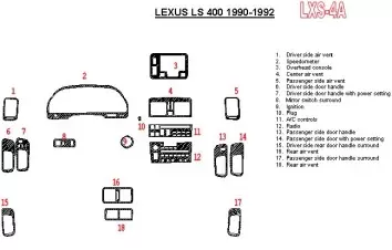 Lexus LS-400 1990-1992 Full Set, OEM Compliance, 18 Parts set Interior BD Dash Trim Kit