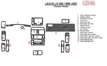 Lexus LS-400 1995-1997 Pioneer Radio, OEM Compliance, 6 Parts set Interior BD Dash Trim Kit