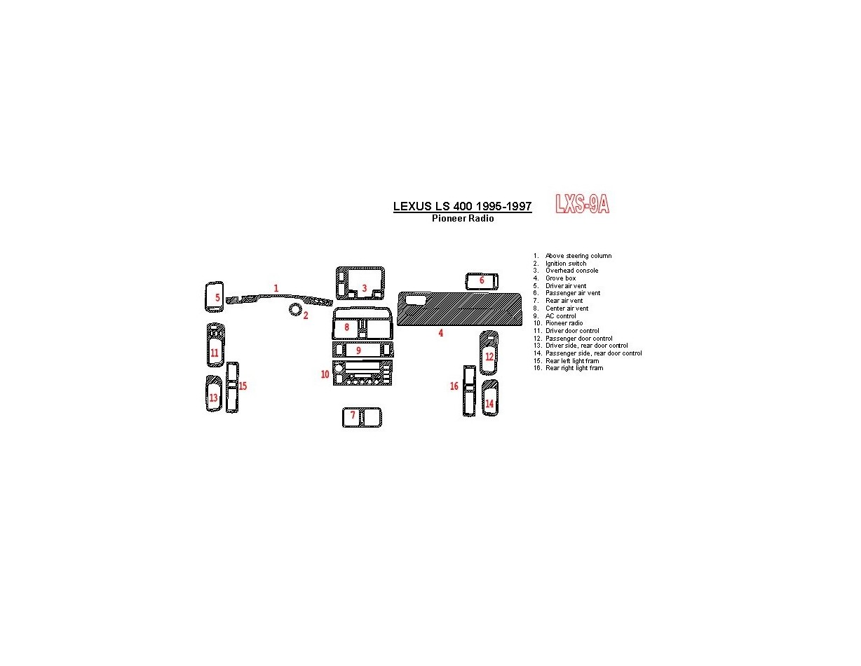 Lexus LS-400 1995-1997 Pioneer Radio, OEM Compliance, 6 Parts set BD Kit la décoration du tableau de bord - 1 - habillage decor 