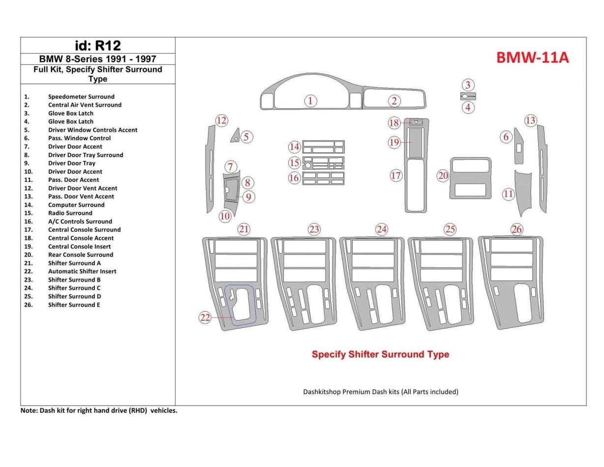 BMW 8 Series E31 Voll Satz BD innenausstattung armaturendekor cockpit dekor - 1- Cockpit Dekor Innenraum