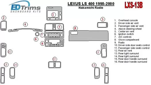 Lexus LS-400 1998-2000 Nakamichi Radio Interior BD Dash Trim Kit
