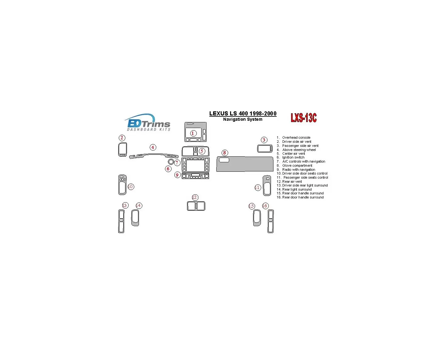 Lexus LS-400 1998-2000 Navigation system, OEM Compliance BD Kit la décoration du tableau de bord - 1 - habillage decor de tablea