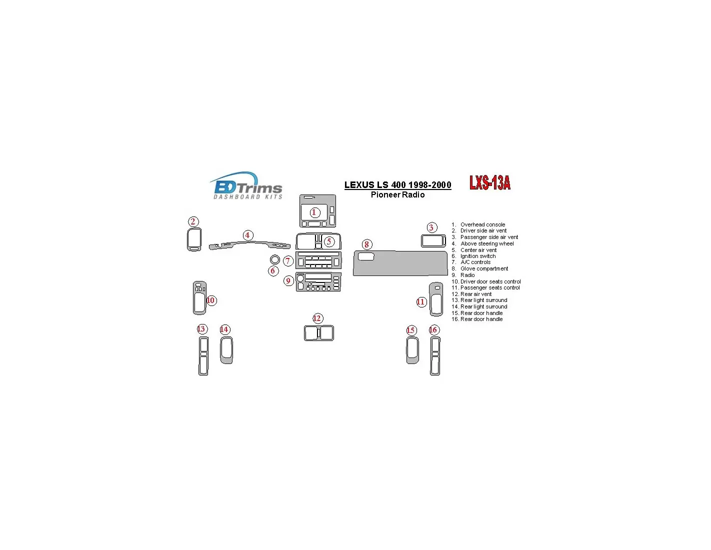 Lexus LS-400 1998-2000 Pioneer Radio, Sans NAVI system, OEM Compliance BD Kit la décoration du tableau de bord - 1 - habillage d