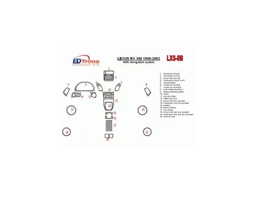 Lexus RX 1998-2003 Avec NAVI system, OEM Compliance, 20 Parts set BD Kit la décoration du tableau de bord - 1 - habillage decor 