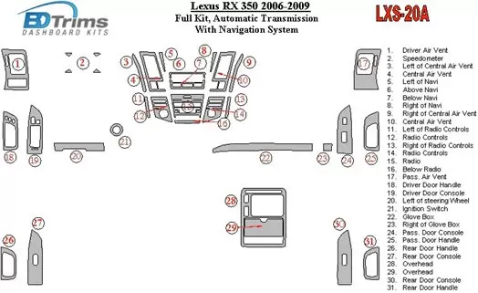 Lexus RX 350 2006-UP Full Set, Automatic Gear, With Navigation BD Interieur Dashboard Bekleding Volhouder