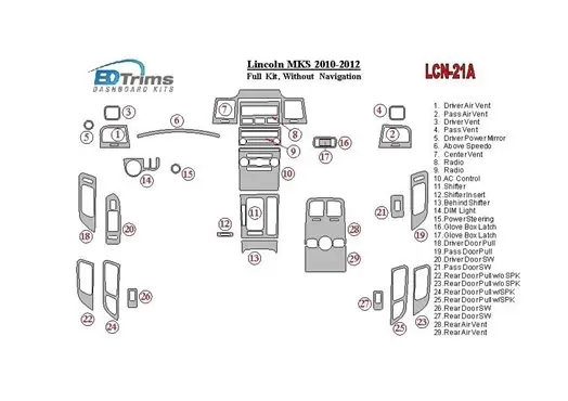 Lincoln MKS 2010-2012 Full Set, Without NAVI Cruscotto BD Rivestimenti interni